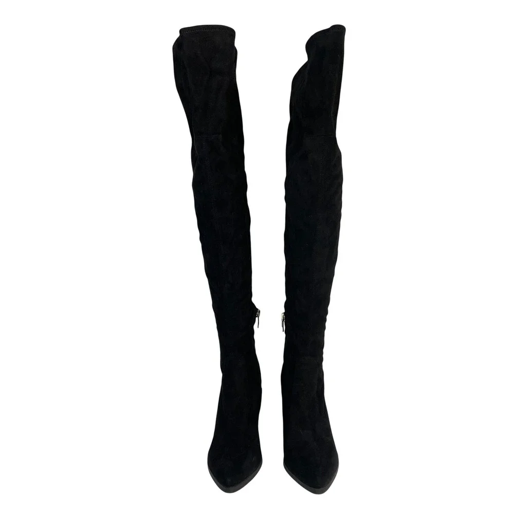 Marc‎ Fisher Womens Black Suede Zip Up Block Heels Over the Knee Tall Boots Sz 8
